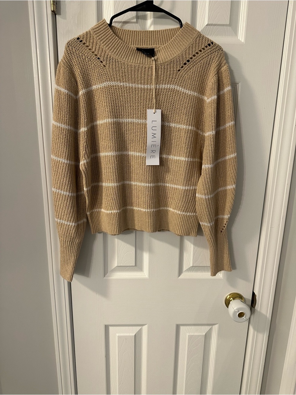 NWT Lumiere Cream and White Striped Knit Sweater